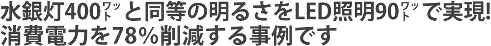 水銀灯400㍗相当の明るさを無電極ランプ120㍗で、
消費電力を71%削減する省エネ優先事例です